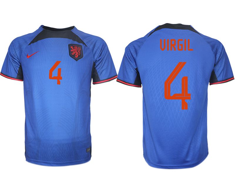 Men 2022 World Cup National Team Netherlands away aaa version blue #4 Soccer Jersey